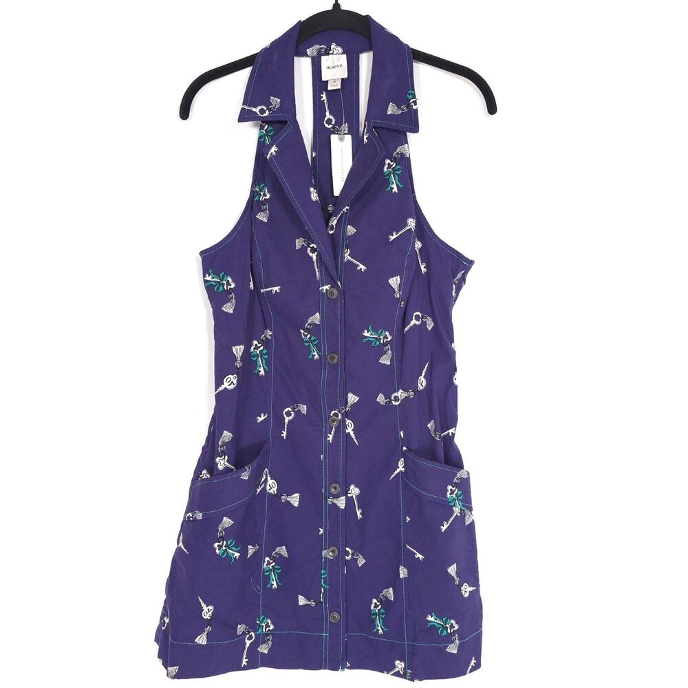 ANTHROPOLOGIE MAEVE New XLARGE The Amelia Key Sleeveless Shirt Mini Dress Blue